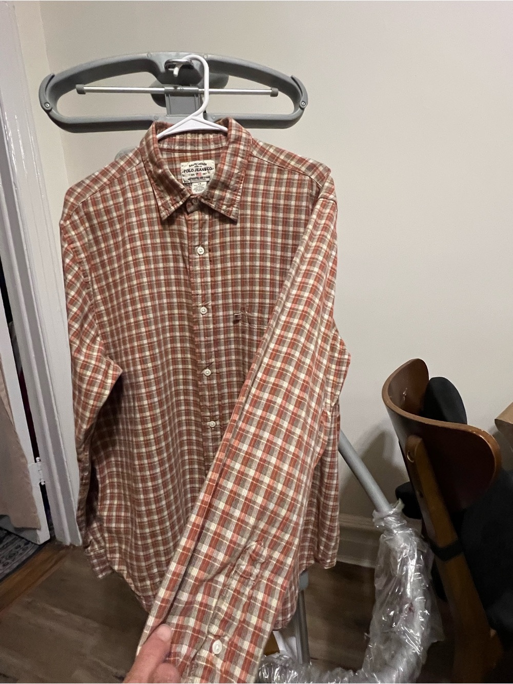 Ralph Lauren Polo Jeans Co. Men's Rust and Cream Plaid Button-Down Shirt - Picture 4 of 6